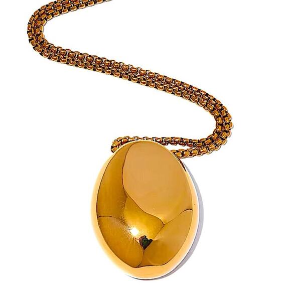 Gold Minimalist Long Oval Sweater Necklace Stainless Steel Pendant Waterproof - Picture 4 of 8